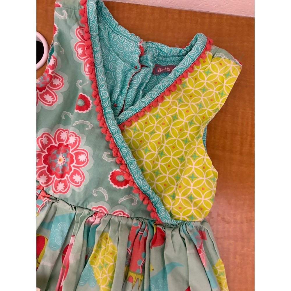 Jelly the Pug Girls Size 8 Hot Air Balloon Floral Pom Pom Trim Sleeveless Dress